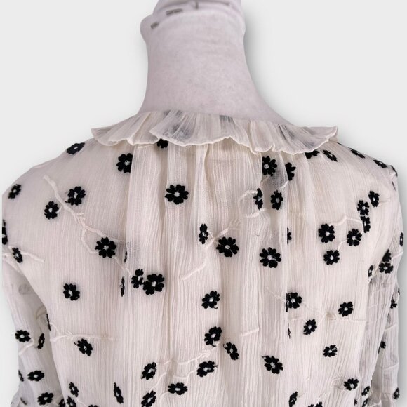 Rebecca Taylor Alessandra Silk Embroidered Floral Ruffle Blouse Bell Sleeves  2 - Picture 4 of 13